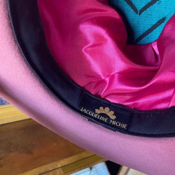 Jacqueline Michie Pink Wide-Brim Hat with Croc-Embossed Burnt Orange Band - Picture 5 of 6